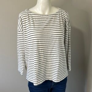 EILEEN FISHER Hemp Organic Cotton 3/4 sleeve Black White Stripe Top Sz XS
